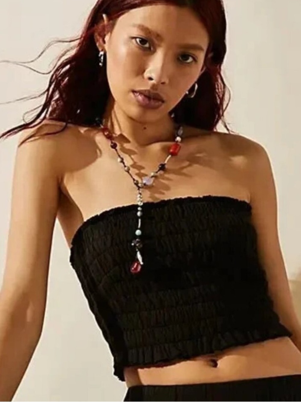 Free People Black Smocked Strapless Tube Top size Small